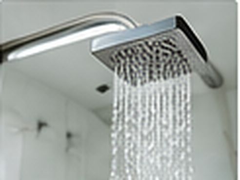 Close view of a modern chrome shower head